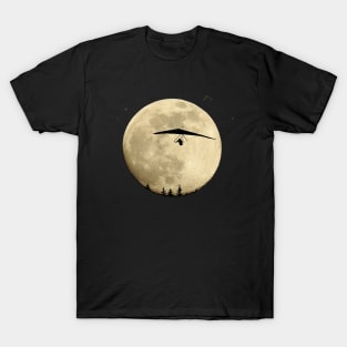 Hang gliding full moon at night flight with stars T-Shirt